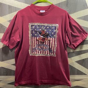 Vintage Budweiser Anheuser Busch Stitched T-shirt Made in USA Sz Lg Burgundy
